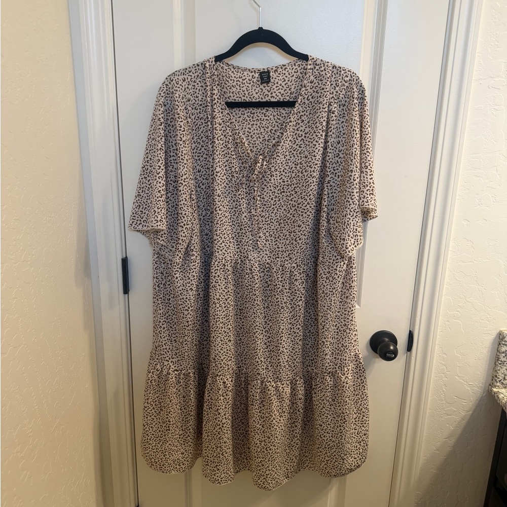 Shein Neutral Beige Animal Print Tiered Dress